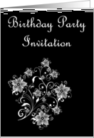 Birthday Party Invitation with flowers and scrolls card