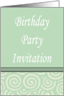 Birthday Party Invitation with green scrolls card