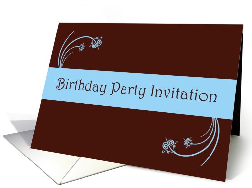 Birthday Party Invitation with blue flowers scrolls card (779105)