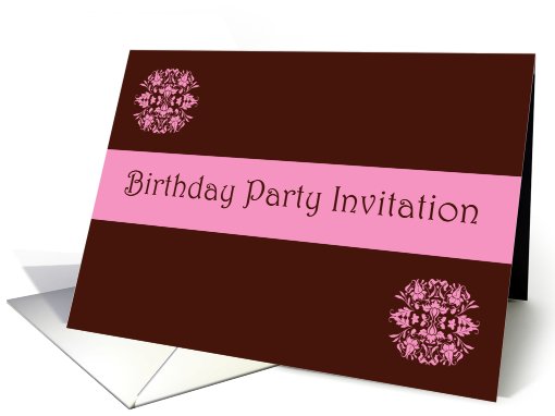 Birthday Party Invitation with pink scrolls card (779112)