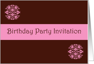 Birthday Party Invitation with pink scrolls card