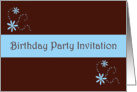 Birthday Party Invitation with blue flowers scrolls card