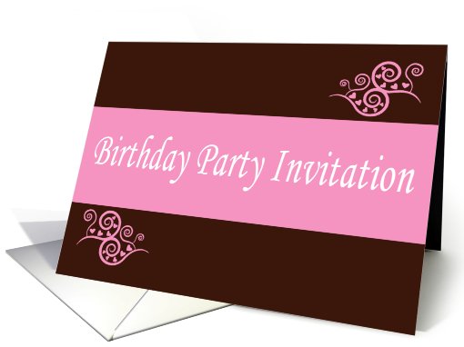 Birthday Party Invitation with pink flowers scrolls card (779114)