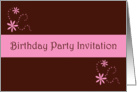 Birthday Party Invitation with pink flowers scrolls card