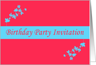 Birthday Party Invitation with blue flowers scrolls card