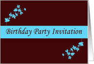 Birthday Party Invitation with blue flowers scrolls card