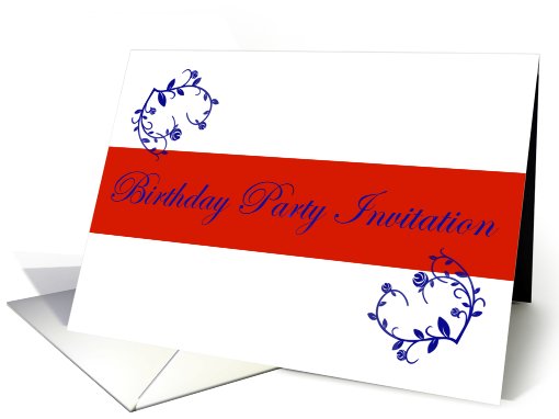 Birthday Party Invitation with blue flowers scrolls card (779137)