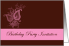 Birthday Party Invitation with pink flowers scrolls card