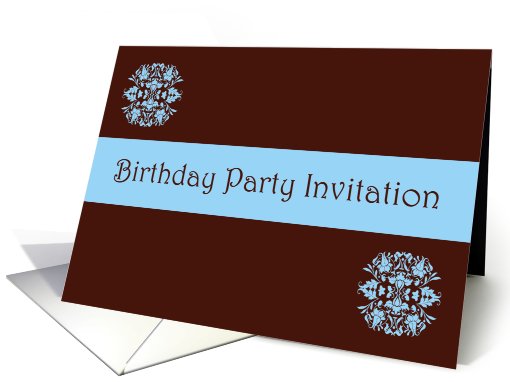 Birthday Party Invitation with blue scrolls card (779142)