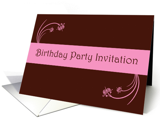 Birthday Party Invitation with pink flowers scrolls card (779144)