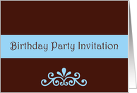 Birthday Party Invitation with blue scroll card