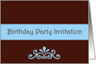 Birthday Party Invitation with blue scroll card