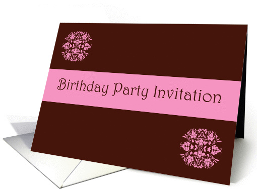Birthday Party Invitation with pink scrolls card (779148)