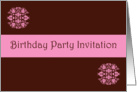 Birthday Party Invitation with pink scrolls card