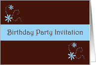 Birthday Party Invitation with blue flowers scrolls card