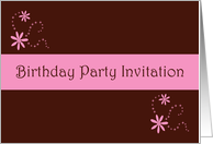 Birthday Party Invitation with pink flowers scrolls card