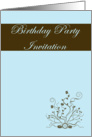 Birthday Party Invitation with brown flower scroll card