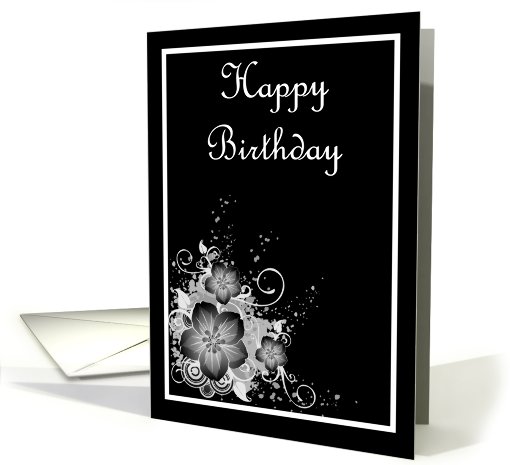 Happy Birthday with flowers scrolls card (779159)