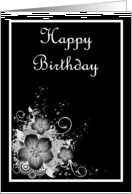 Happy Birthday with flowers scrolls card