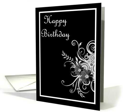 Happy Birthday with flowers scrolls card (779160)