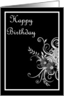 Happy Birthday with flowers scrolls card