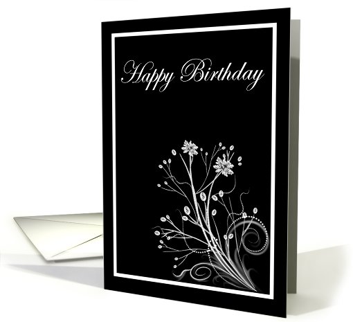 Happy Birthday with flowers scrolls card (779183)