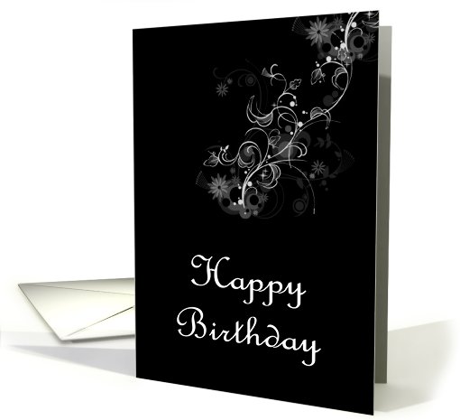 Happy Birthday with flowers scrolls card (779187)