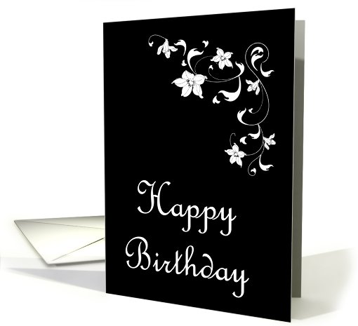 Happy Birthday with flowers scrolls card (779188)