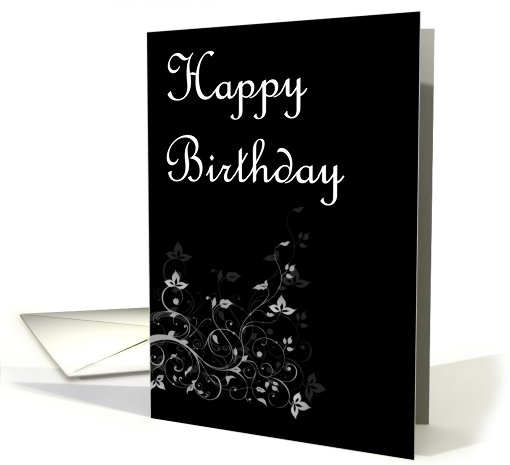 Happy Birthday with flowers scrolls card (779189)