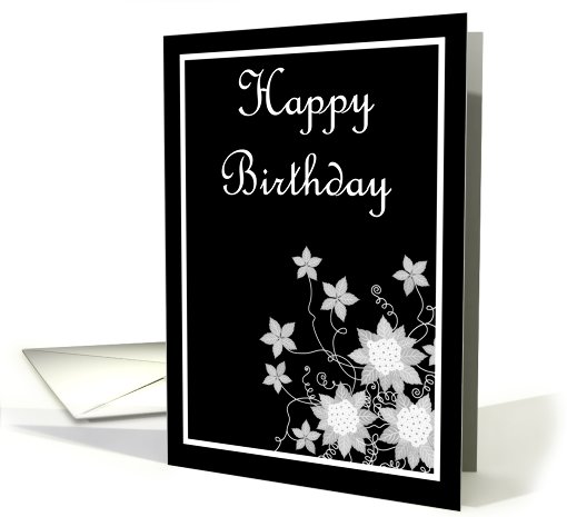 Happy Birthday with flowers scrolls card (779192)