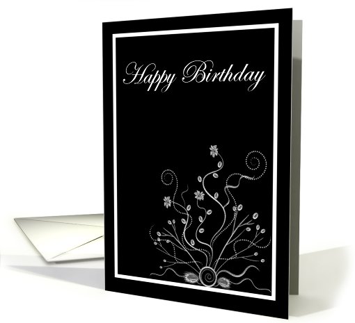 Happy Birthday with flowers scrolls card (779193)