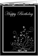 Happy Birthday with flowers scrolls card