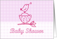 Baby Shower Invitation. Baby girl infant newborn baby bird mother bird card