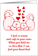 Happy Valentine’s Day with loving cats with love hearts surrounding card