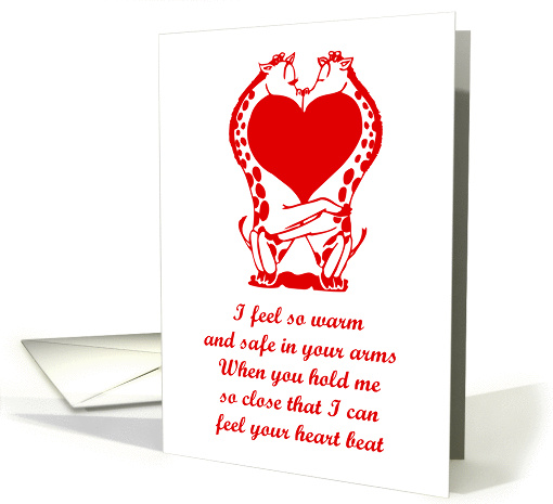 Happy Valentine's Day with kissing giraffes and love heart card