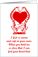 Happy Valentine’s Day with kissing giraffes and love heart card