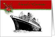 Christmas Cruise Ship with tinsel poinsettia cruise liner custom card