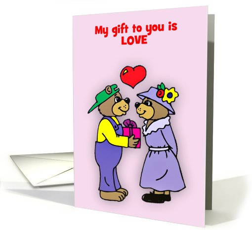 Happy Valentine's Day with cuddling teddy bears cute gift of love card