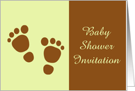 Baby Shower Invitation with brown baby foot prints card