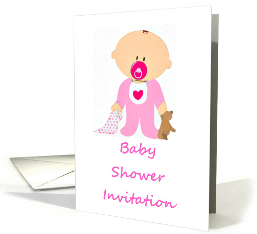 Baby Shower Invitation with baby girl and pacifier holding... (891633)