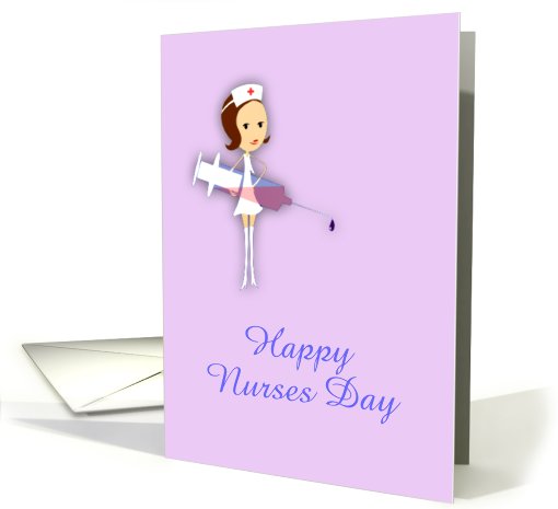 Happy Nurses Day with nurse holding syringe customizable text card