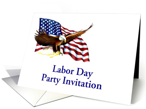 Labor Day Party Invitation with American flag and eagle custom card