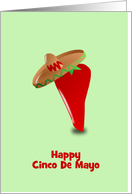 Happy Cinco De Mayo with chili wearing sombrero custom card