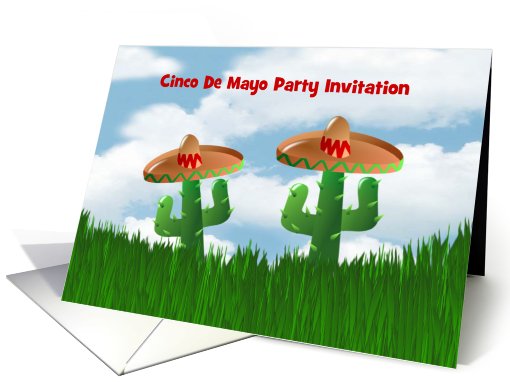 Cinco De Mayo Invitation with cactus wearing sombrero custom card