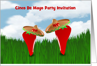 Cinco De Mayo party Invitation with chilis wearing sombrero custom card