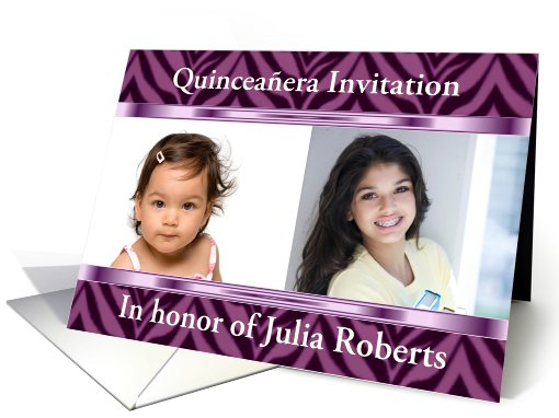 Quinceanera Invitation with purple zebra pattern customizable card