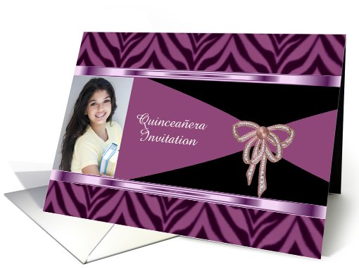 Quinceanera Invitation with purple zebra pattern custom card (896308)