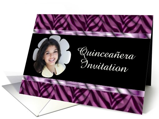 Quinceanera Invitation with purple zebra pattern customizable card