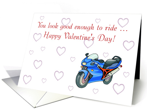 Motorcycle Valentine's Day with motorbike and love hearts card