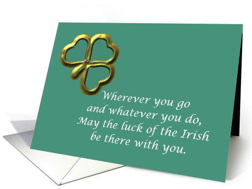 Happy St. Patrick's Day Irish blessing with gold shamrock card